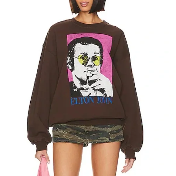 NWOT DAYDREAMER Elton John Heart Glasses BF Crew Coffee Quartz Sweatshirt Size M - Picture 10 of 13